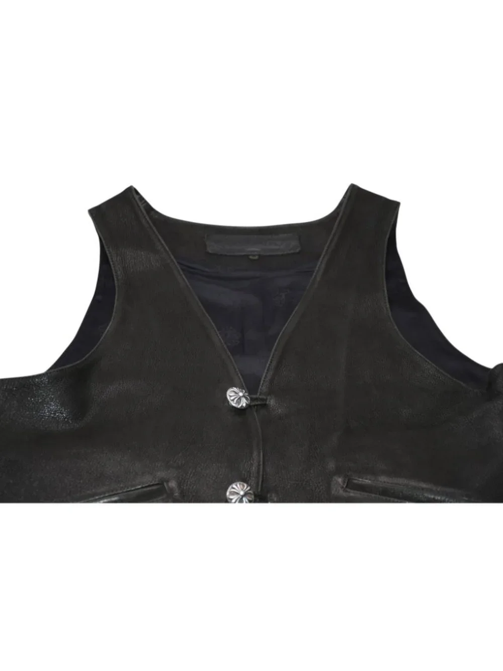 Chrome Hearts Leather Vest Cross Ball Button Black M